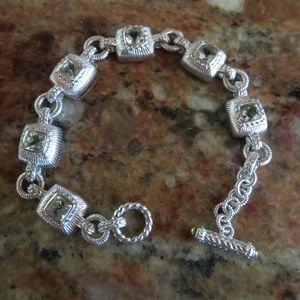Judith Ripka Sterling Green Quartz Link Bracelet